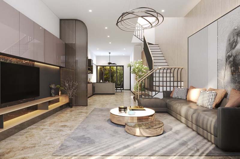 Thiết Kế Phòng Khách Nhà Ống 4m Với Cầu Thang 2025