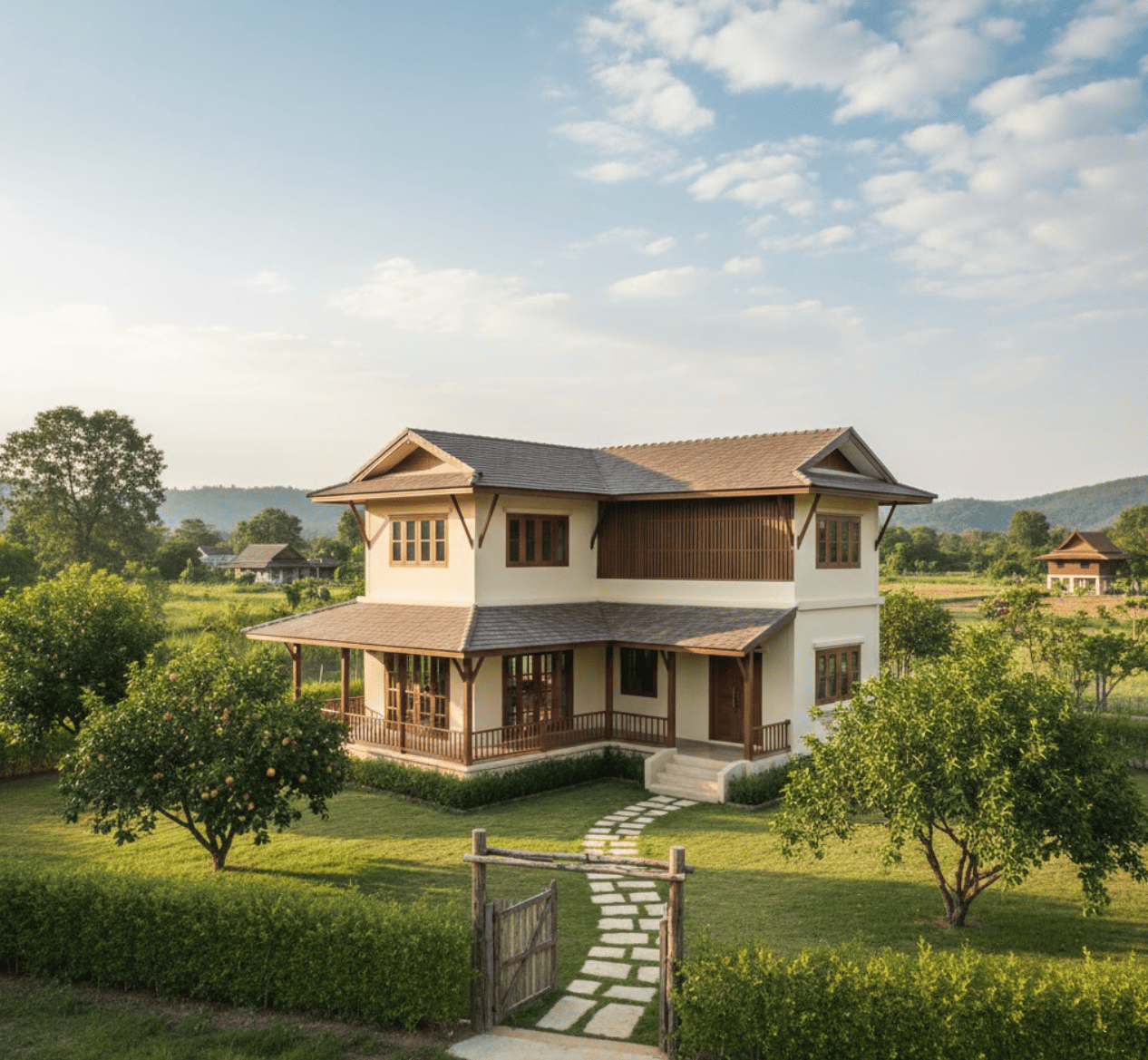 25+ Thiết kế nhà mái Thái 2 tầng chữ L đẹp 2026